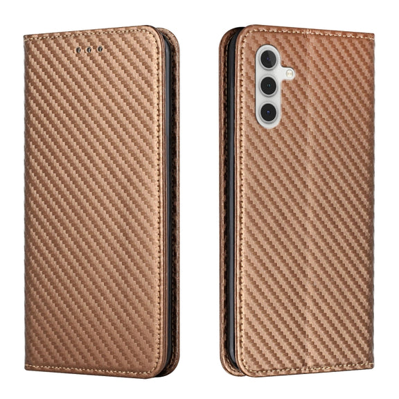 For Samsung Galaxy S25+ 5G Carbon Fiber Texture Magnetic Flip Leather Phone Case(Brown)