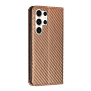 For Samsung Galaxy S25 Ultra 5G Carbon Fiber Texture Magnetic Flip Leather Phone Case(Brown)