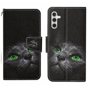 For Samsung Galaxy S25 5G Colored Drawing Pattern Leather Phone Case(Black Cat)