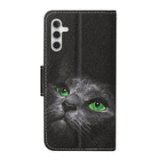 For Samsung Galaxy S25 5G Colored Drawing Pattern Leather Phone Case(Black Cat)
