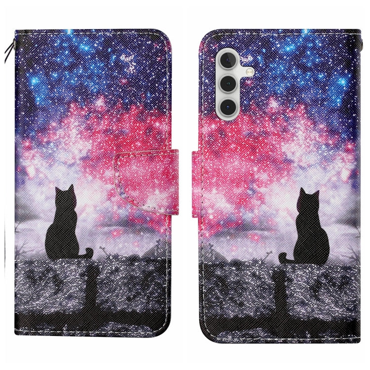 For Samsung Galaxy S25 5G Colored Drawing Pattern Leather Phone Case(Star Sky Cat)