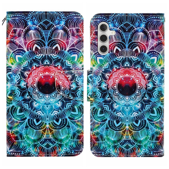 For Samsung Galaxy S25 5G Colored Drawing Pattern Leather Phone Case(Mandala)