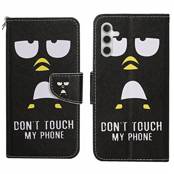 For Samsung Galaxy S25+ 5G Colored Drawing Pattern Leather Phone Case(Penguin)