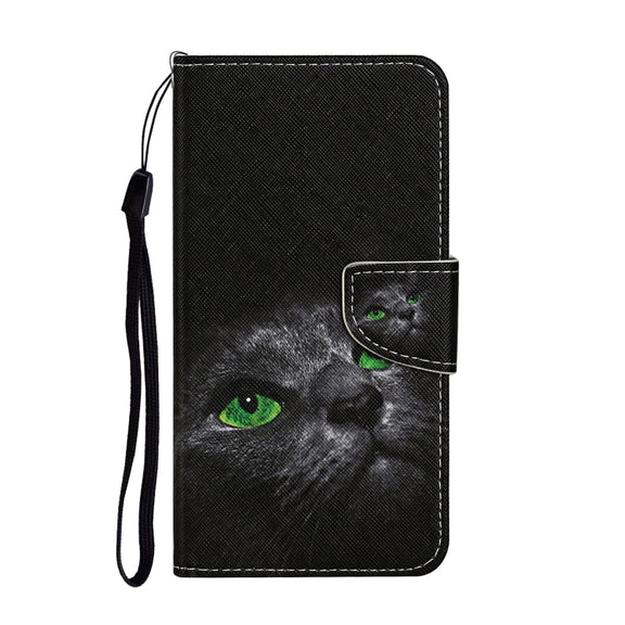 For Samsung Galaxy S25+ 5G Colored Drawing Pattern Leather Phone Case(Black Cat)