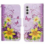For Samsung Galaxy S25+ 5G Colored Drawing Pattern Leather Phone Case(Yellow Flower Butterfly)