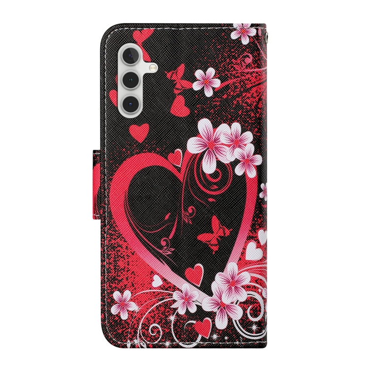 For Samsung Galaxy S25+ 5G Colored Drawing Pattern Leather Phone Case(Red Heart)