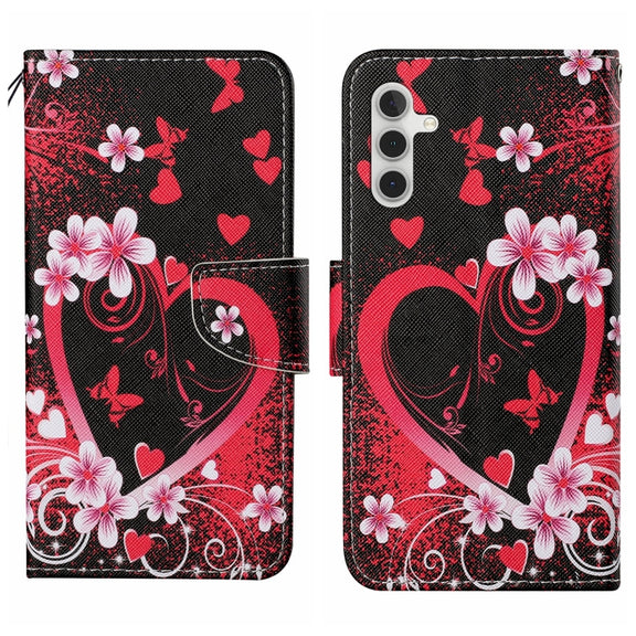 For Samsung Galaxy S25+ 5G Colored Drawing Pattern Leather Phone Case(Red Heart)