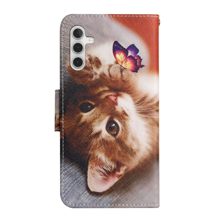 For Samsung Galaxy S25+ 5G Colored Drawing Pattern Leather Phone Case(Butterfly Cat)