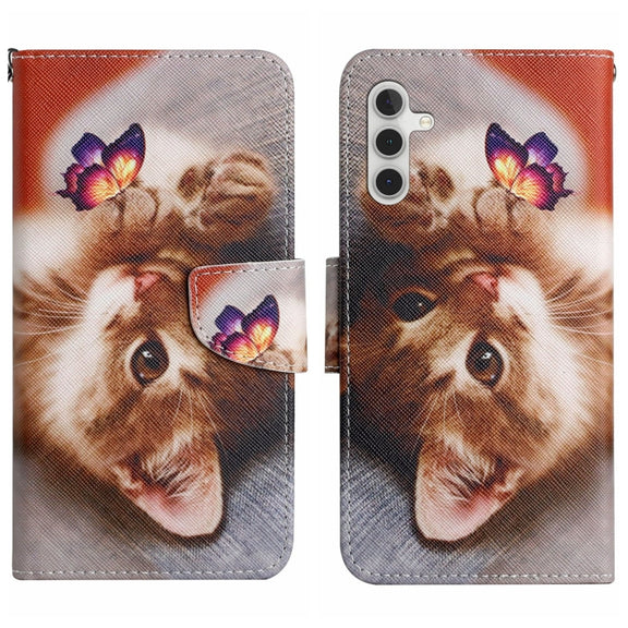 For Samsung Galaxy S25+ 5G Colored Drawing Pattern Leather Phone Case(Butterfly Cat)