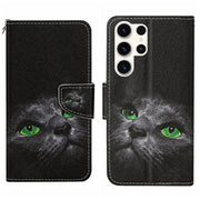 For Samsung Galaxy S25 Ultra 5G Colored Drawing Pattern Leather Phone Case(Black Cat)