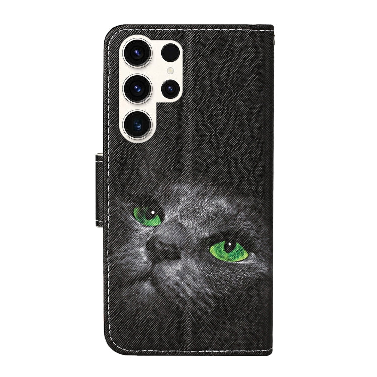 For Samsung Galaxy S25 Ultra 5G Colored Drawing Pattern Leather Phone Case(Black Cat)