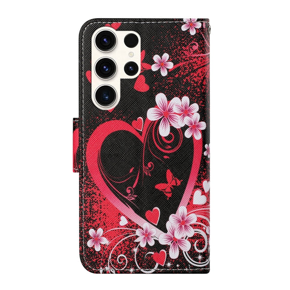 For Samsung Galaxy S25 Ultra 5G Colored Drawing Pattern Leather Phone Case(Red Heart)