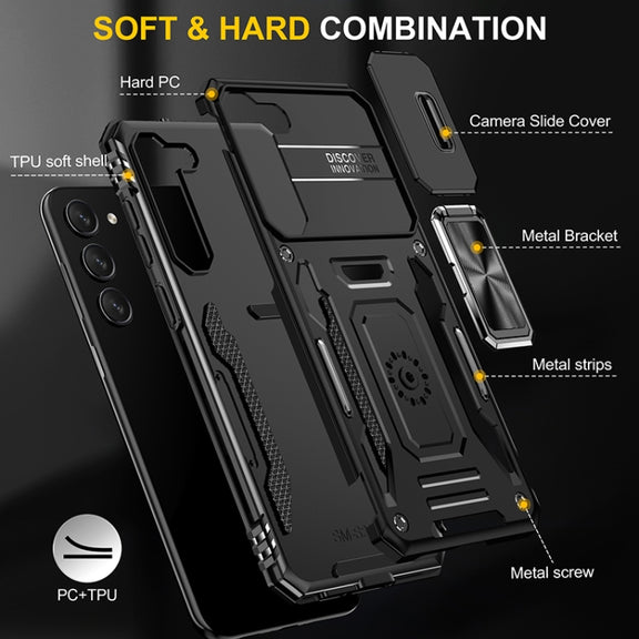 For Samsung Galaxy S25 5G Armor PC Hybrid TPU Camera Shield Phone Case(Black)