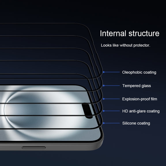 For iPhone 16 NILLKIN 3D CP+MAX Anti-Explosion Full Coverage Tempered Glass Film