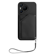 For Huawei Pura 70 Skin Feel Four Card Slots Phone Case with Wrist Strap(Black)