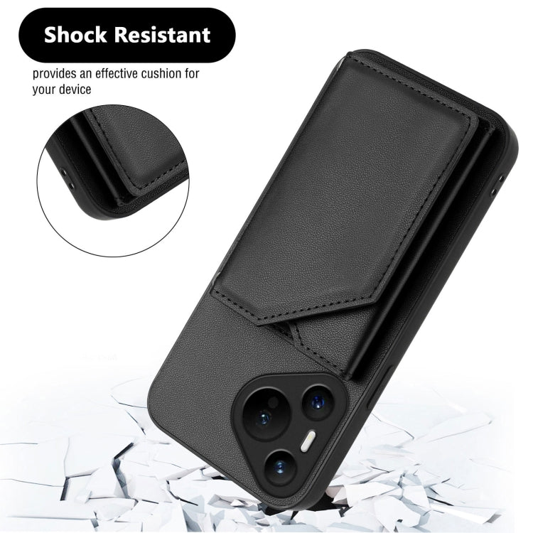 For Huawei Pura 70 Skin Feel Four Card Slots Phone Case with Wrist Strap(Black)