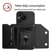 For Huawei Pura 70 Skin Feel Four Card Slots Phone Case with Wrist Strap(Black)