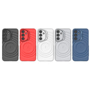 For Samsung Galaxy S25 5G Lens Frame Bracket Corrugated MagSafe Phone Case(White)