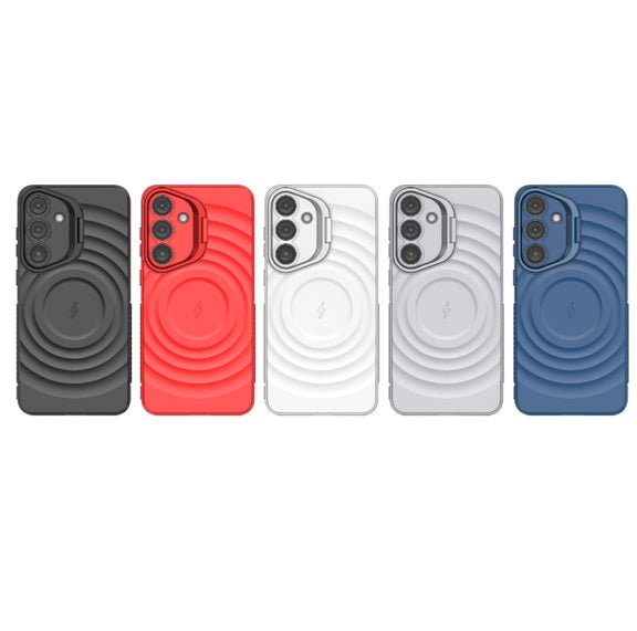 For Samsung Galaxy S25+ 5G Lens Frame Bracket Corrugated MagSafe Phone Case(Red)