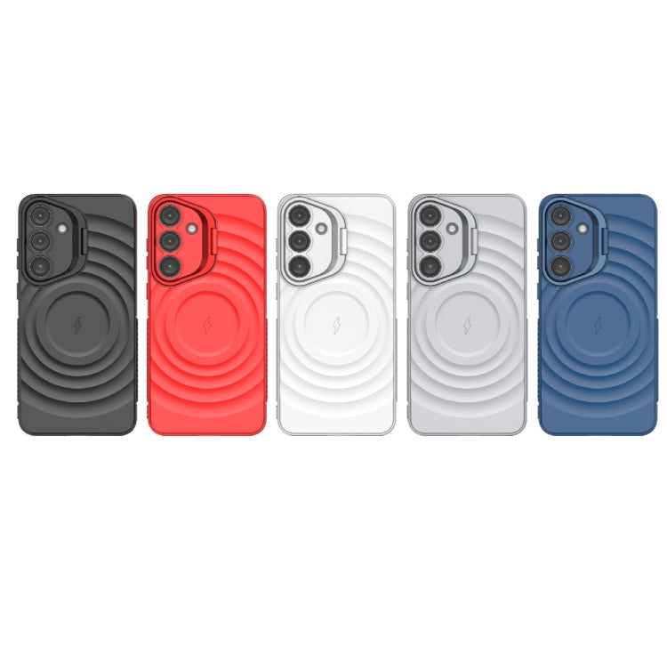 For Samsung Galaxy S25+ 5G Lens Frame Bracket Corrugated MagSafe Phone Case(Red)
