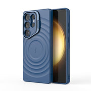 For Samsung Galaxy S25 Ultra 5G Lens Frame Bracket Corrugated MagSafe Phone Case(Dark Blue)