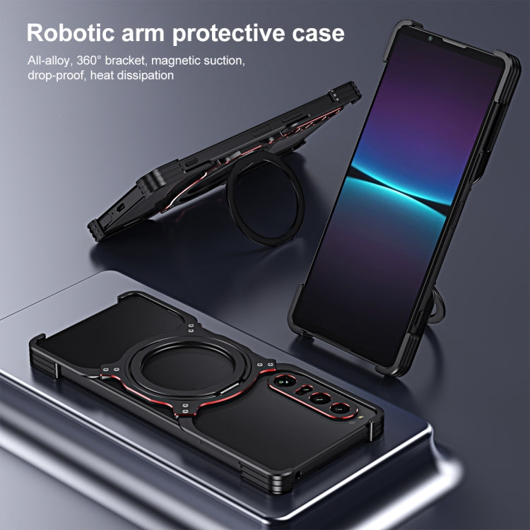 For Sony Xperia 1 V Mechanical Arm Borderless MagSafe Holder Metal Phone Case(Silver)