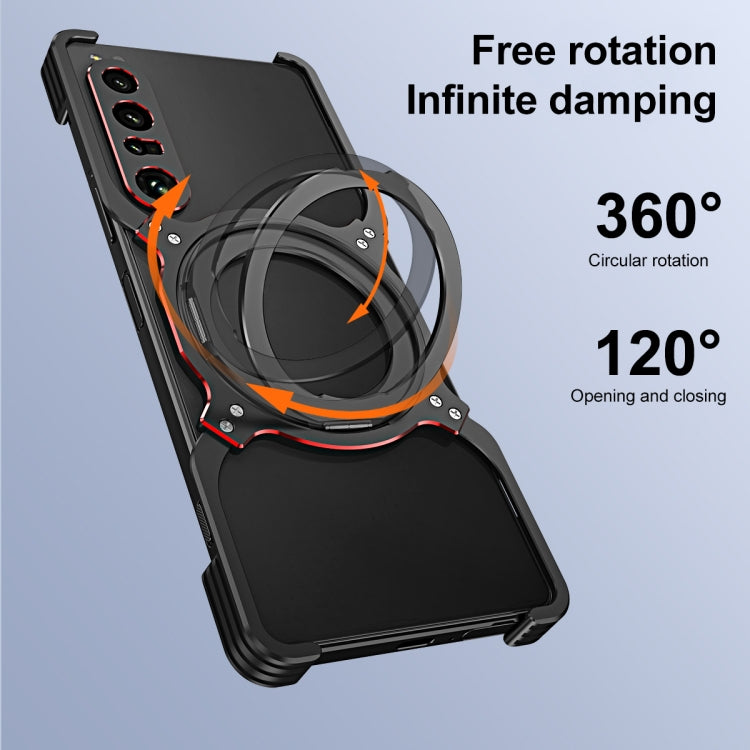 For Sony Xperia 1 V Mechanical Arm Borderless MagSafe Holder Metal Phone Case(Black Red)