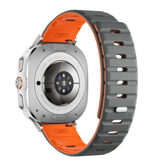 For Samsung Galaxy Watch Ultra 47mm Magnetic Silicone Watch Band(Grey Orange+Silver)