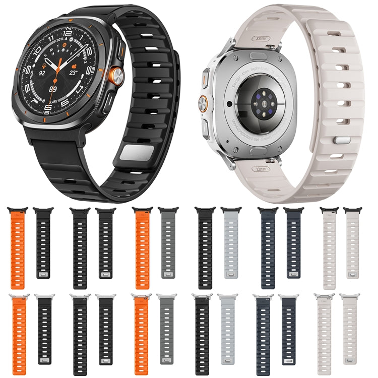 For Samsung Galaxy Watch Ultra 47mm Magnetic Silicone Watch Band(Grey Orange+Silver)