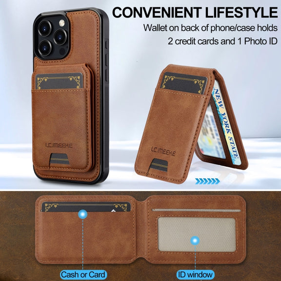 For iPhone 16 Pro Max LC.IMEEKE L3 Series Detachable RFID Card Bag Magsafe Phone Case(Brown)