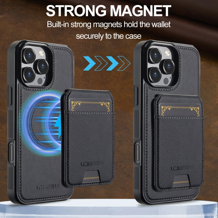 For iPhone 16 Pro LC.IMEEKE L3 Series Detachable RFID Card Bag Magsafe Phone Case(Black)