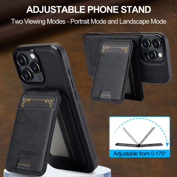 For iPhone 16 Pro LC.IMEEKE L3 Series Detachable RFID Card Bag Magsafe Phone Case(Black)