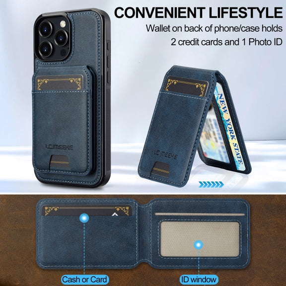 For iPhone 16 Pro LC.IMEEKE L3 Series Detachable RFID Card Bag Magsafe Phone Case(Blue)