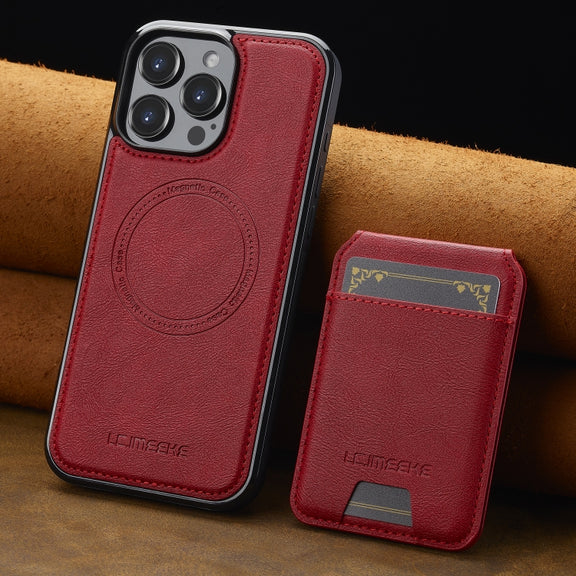 For iPhone 16 Pro LC.IMEEKE L3 Series Detachable RFID Card Bag Magsafe Phone Case(Red)