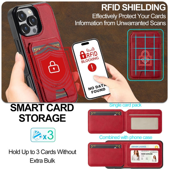For iPhone 16 Pro LC.IMEEKE L3 Series Detachable RFID Card Bag Magsafe Phone Case(Red)