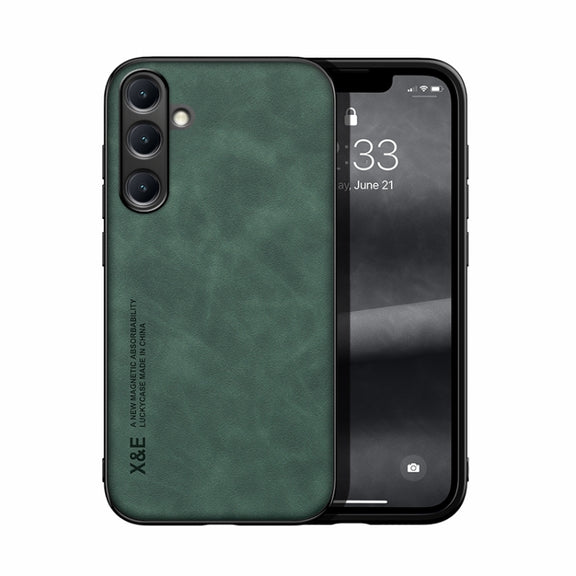 For Samsung Galaxy S25+ 5G Skin Feel Magnetic Leather Back Phone Case(Green)