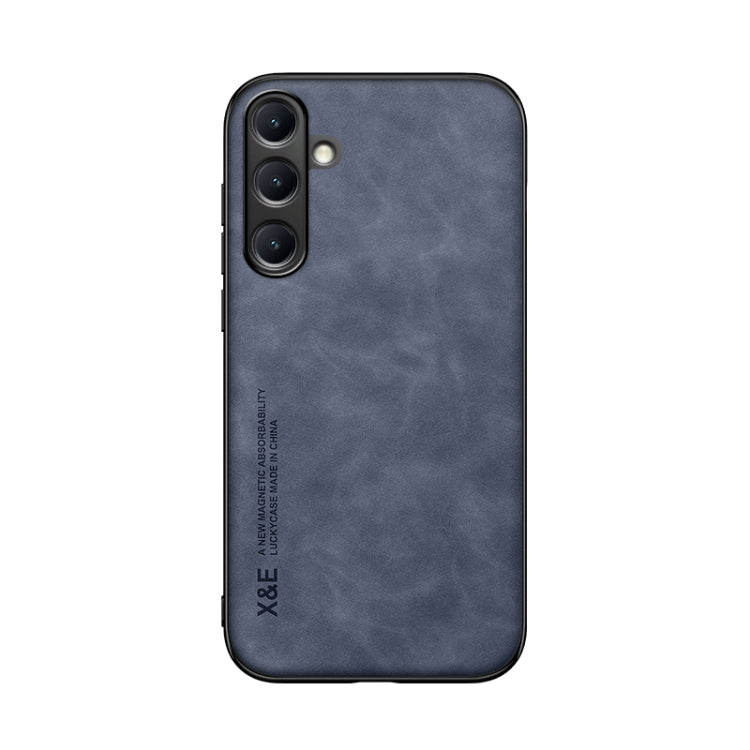 For Samsung Galaxy S25+ 5G Skin Feel Magnetic Leather Back Phone Case(Blue)
