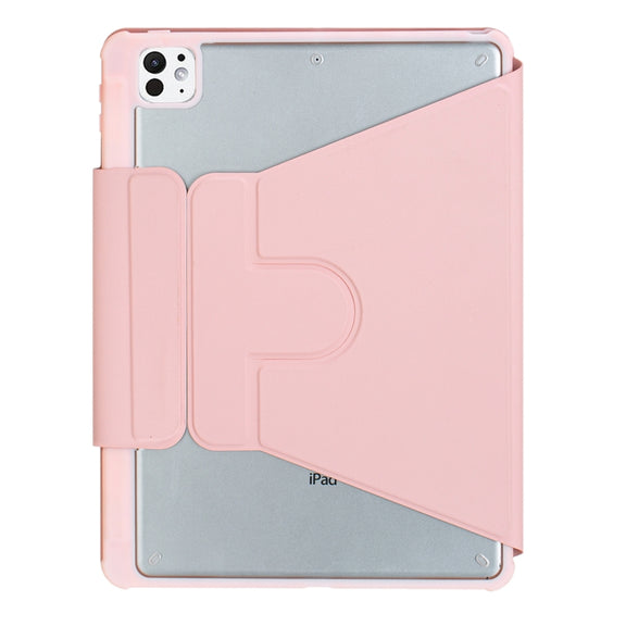 For iPad Pro 11 2024 YL13 360 Rotation Acrylic Transparent Round Keycap Bluetooth Keyboard Leather Case(Pink)