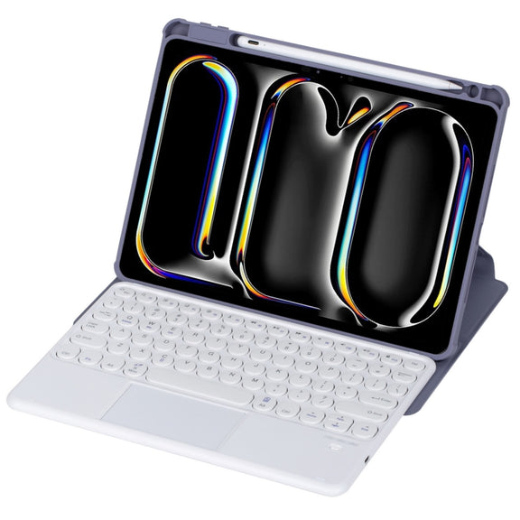 For iPad Pro 11 2024 YL13-A 360 Rotation Acrylic Transparent Round Keycap Bluetooth Keyboard Leather Case With Touch Control(Purple)