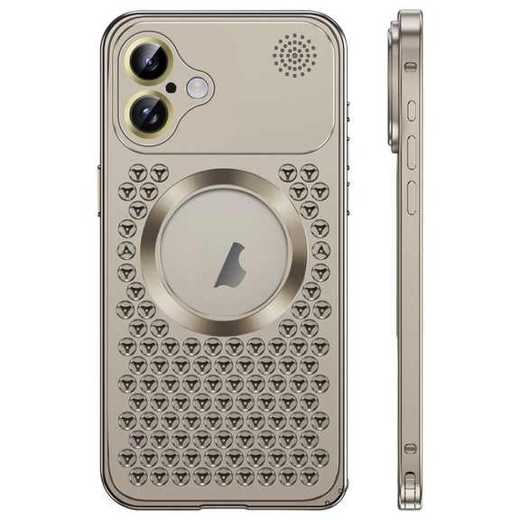 For iPhone 16 Spring Buckle MagSafe Magnetic Metal Aromatherapy Phone Case(Grey)