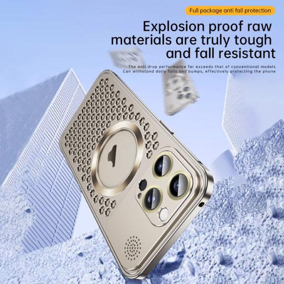 For iPhone 16 Spring Buckle MagSafe Magnetic Metal Aromatherapy Phone Case(Blue)