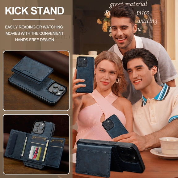 For iPhone 16 Pro LC.IMEEKE L5 Series Detachable RFID Card Bag Magsafe Phone Case(Blue)