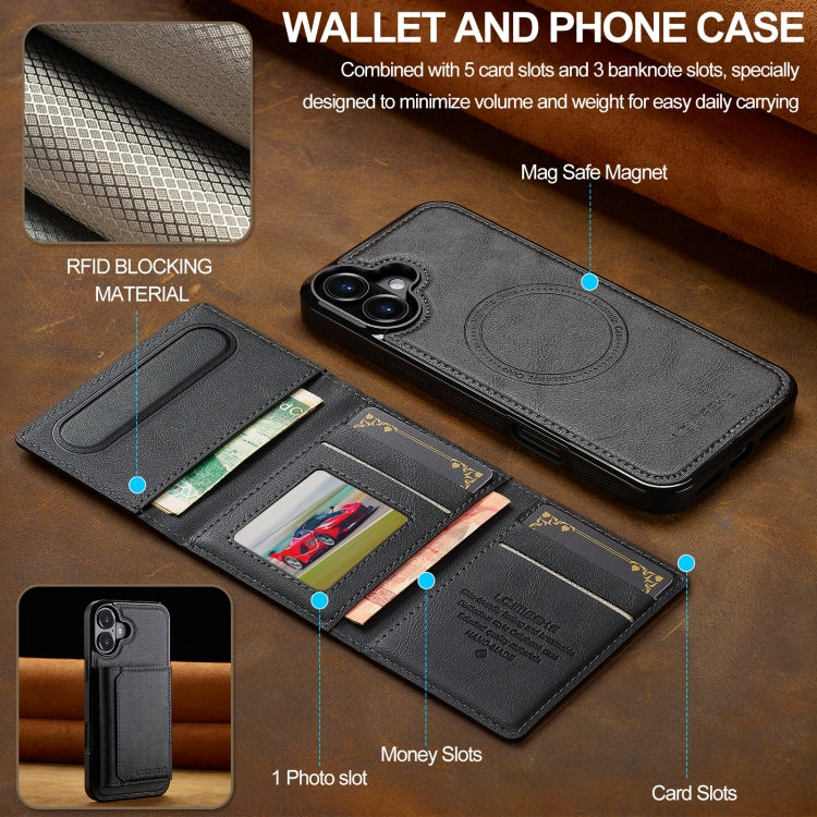 For iPhone 16 LC.IMEEKE L5 Series Detachable RFID Card Bag Magsafe Phone Case(Black)