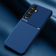 For Samsung Galaxy S25 5G Classic Tilt Strip Grain Magnetic PC Hybrid TPU Phone Case(Blue)