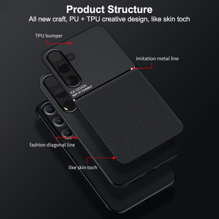 For Samsung Galaxy S25 5G Classic Tilt Strip Grain Magnetic PC Hybrid TPU Phone Case(Blue)