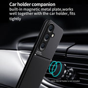 For Samsung Galaxy S25 5G Classic Tilt Strip Grain Magnetic PC Hybrid TPU Phone Case(Blue)