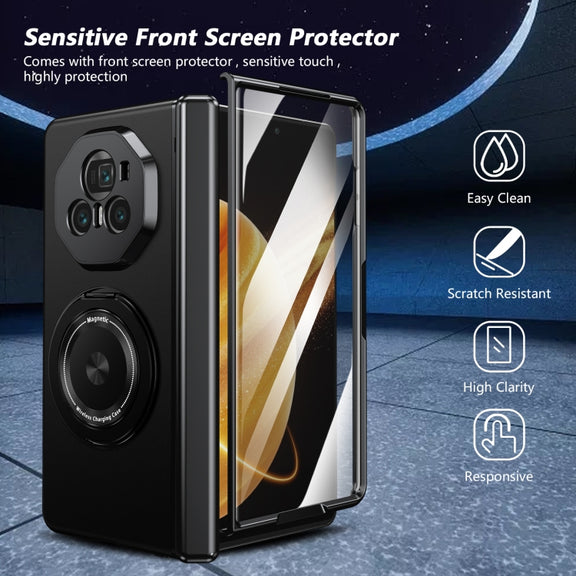 For Honor Magic V3 Gold Medal Rotating Folding Series Ring Holder Phone Case(Black)