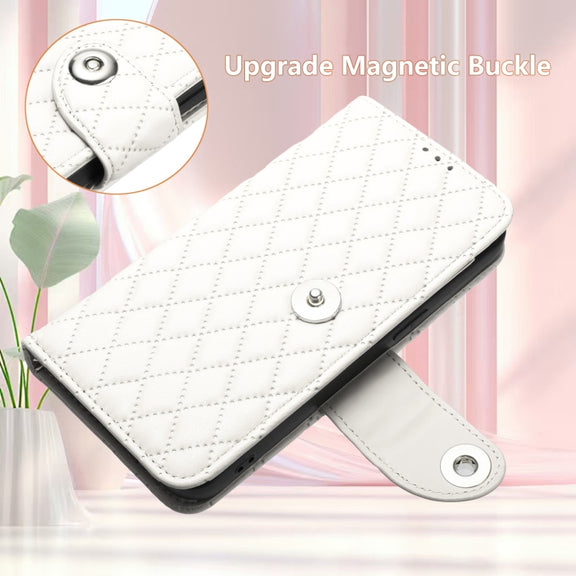 For Doogee N55 Plus Rhombic Texture Flip Leather Phone Case with Lanyard(White)
