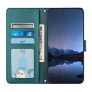 For Doogee N55 Plus Cat Rat Embossed Pattern RFID Leather Phone Case with Lanyard(Peacock Green)
