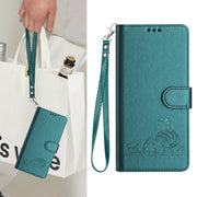 For Doogee N55 Plus Cat Rat Embossed Pattern RFID Leather Phone Case with Lanyard(Peacock Green)